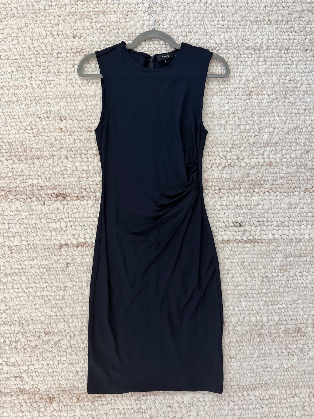 Theory Drape Tuck Sweater Midi Dress size 4 NAVY sleeves Summer Office